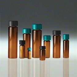 Amber Borosilicate Vial, 1/2 dram, 8-425 Green PTFE Lined Cap, Vacuum/ Ionized, case/144