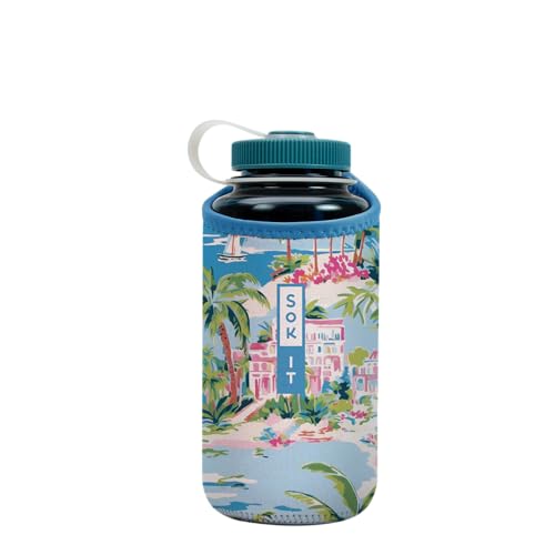 Sok It BotlSok Water Bottle Sleeve Insulated Neoprene Cover (Beachside Bliss, Fits 32oz Nalgene)
