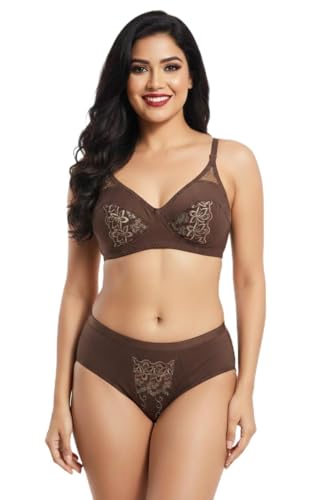Image of Premium Women's Cotton Rich Non-Padded Wire-Free Lingerie Set | Full Coverage Bra & Low Rise Panty with Lace Work