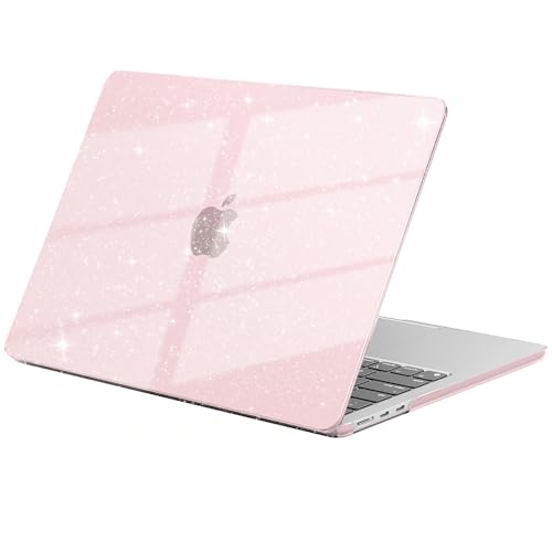 Image of EooCoo Case Compatible with MacBook Air 13 inch M5 2026-2022 M4 M3 M2 A3449 A3240 A3113 A2681, Crystal Hard Shell Scratch Resistant Protective Cover for Mac Air 13.6 inch, Sparkly Pink