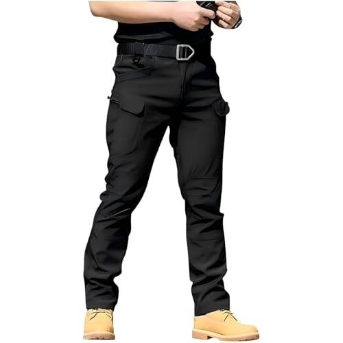 Lengender - Pantalón de carga para hombre, multibolsillos con cremallera delgada, pantalones de combate de trabajo, impermeable, pantalones militares tácticos, Negro , L