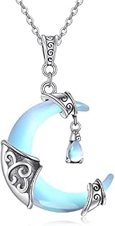 YAFEINI Moonstone Moon Necklace Sterling Silver Crescent Moon Pendant Necklace Jewellery Gifts for Women Teen Girls