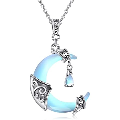 YAFEINI Moonstone Moon Necklace Sterling Silver Crescent Moon Pendant Necklace Jewellery Gifts for Women Teen Girls (Silver moonstone moon necklace) Cover