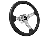 VSW Sport Leather 6-Bolt Chrome Steering Wheel Silver SS Compatible with 1969-1989 Bel Air Camaro...