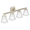 Moen YB5164NL Voss Collection 4 Dual-Mount Bath Bathroom Vanity Light Fixture with Frosted Glass, Polished Nickel