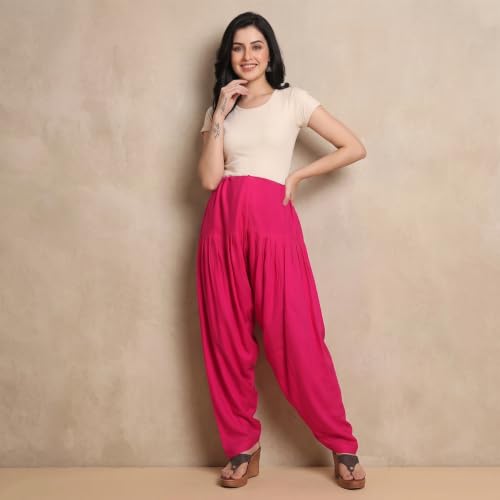 Image of FASHION GALLERY Women's Rayon Relaxed Fit Patiala Salwar with Full Length Drawstring Closure Type and Flexible Waist | Patiala Pant for Woman Free Size Fit Upto XXL