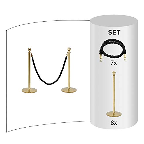 Flexibarrier Rope & Post Barrier Kit (8x Brass Barriers + 7x Black Ropes)