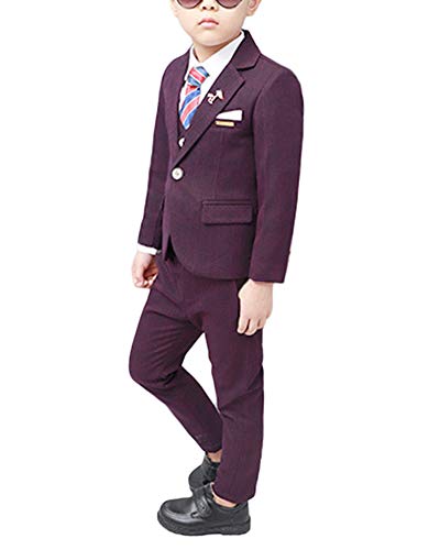 Niño Traje De Ceremonia Conjunto De 4 Piezas Blazer + Chalecos + Camisas + Pantalones Morado 130CM
