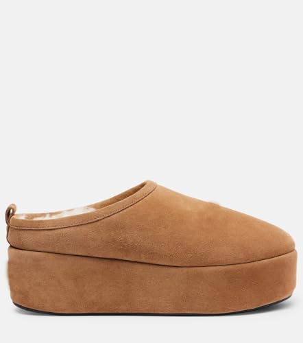 Women's Brown Suede Slippers with Fur Lining Round Closed Toe Slip On Winter Warm Flat Mules4