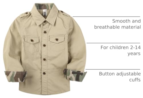 Image of Toddler Little Boys Button Down Long Sleeve Shirt Uniform Army Scout Casual Fall Top with Pocket