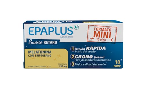 EPAPLUS Sleepcare Melatonina Retard 1,98 mg con Triptófano Mini | Liberación Prolongada 8H con Magnesio, Zinc y Vitaminas B3 y B6 | 10 Comprimidos Formato Práctico para Viaje y Rutina Nocturna