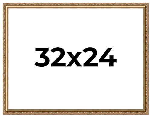 Poster Palooza 32x24 Traditional Antique Gold Complete Wood Picture Frame with UV Acrylic Plexiglass, Foam Board Backing & Hardware Included