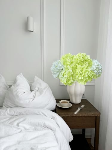 6 Pcs 20" Hydrangea Artificial Flowers, Silk Hydrangeas Flower, Long Rod Large Faux Floral Lifelike Fake Bouquet for Summer DIY Party Centerpieces Table Decor (2Pcs White/ 4Pcs Green)