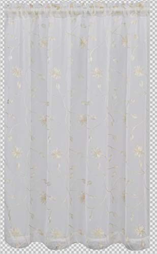 Householdfurnishing Embroidered Design Luxury Floral voile Panel Rod Pocket (Cream, 55x90inch)