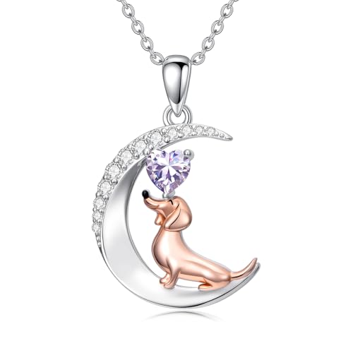 Image of PROESS Animal Birthstone Necklace 925 Sterling Silver Otter /Axolotl /Hippo /Elephant /Dachshund /Monkey /Red Panda Pendant Necklace Animal Birthstone Jewelry Gifts for Women