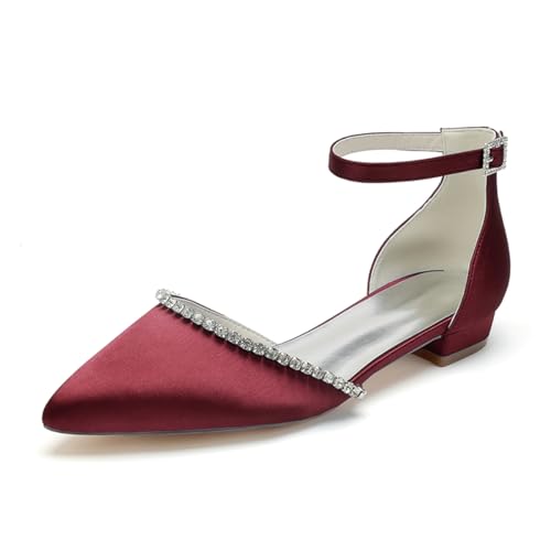 Women Pointed Toe Wedding Pumps Beaded Satin Flats Prom Evening Dress Flat Shoes