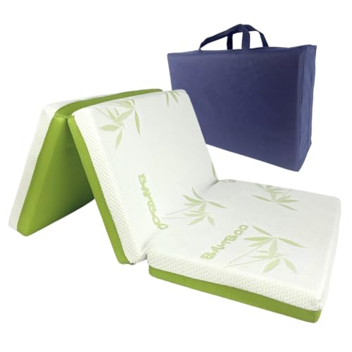 IDELIO Colchoneta de camping o viaje para niños plegable de bambú biológico 60 x 120 cm H6 con bolsa, antiasfixia Certificado EN16890:2017 estructura poliuretano con orificios, CertiPUR™ OEKO-TEX®