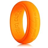 King Will Silicone Wedding Band for Men-8mm Vibrant Orange Silicone One Ring with Magic Pattern Design, Breathable Rubber Wedding Ring Comfort Fit Size 12