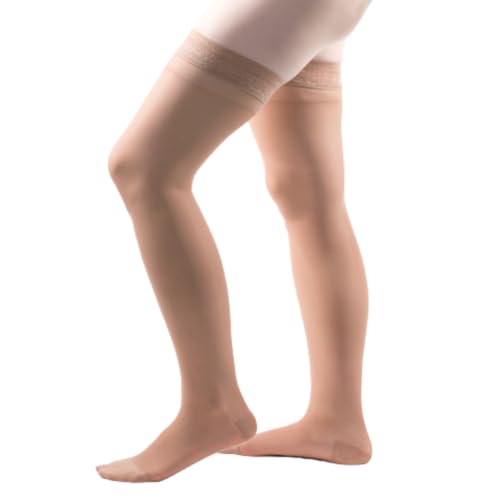 Image of Allegro Women's Thigh High Compression Stockings 20-30 mmHg Support Hose | Lightweight sheer fabric with lace-silicone stay-up band, reinforced heel and balloon toe for secure hold and daily comfort