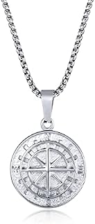 TempBeau Men Necklace Navigator Compass Pendant North Star Stainless Steel Necklaces Black Silver Gold Jewelry Gift for Father Son Boy Friend Husband