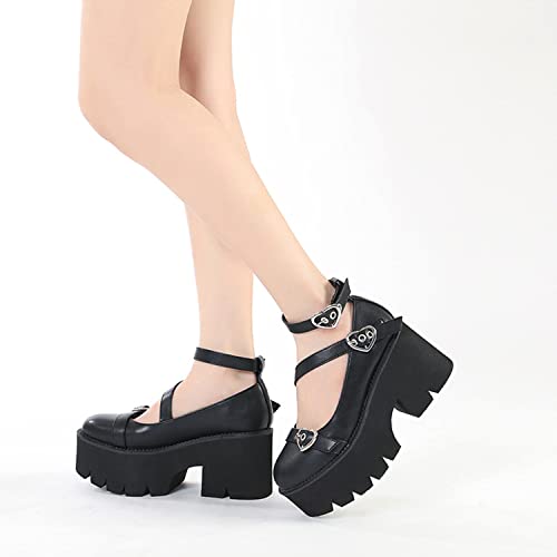 bbruriy Mary Jane Shoes with Double Ankle Strap for Women Round Toe Chunky Heel Gothic Uniform Dress Pumps Fashion Comfy School Black PU Leather Shoes2