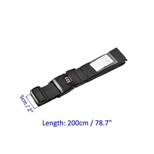 Image of M METERXITY 1 Pack Luggage Strap Suitcase Belt- Travel Combination Lock Adjustable PP Baggage Accessory with Buckle, Apply to Suitcase (79x2 Inch, Black)