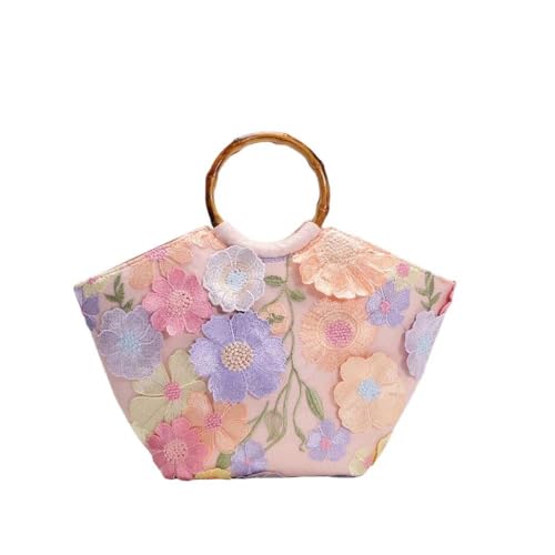 Bolso Tote con Mango de Bambú y Bordado 3D para Mujer miniatura 1