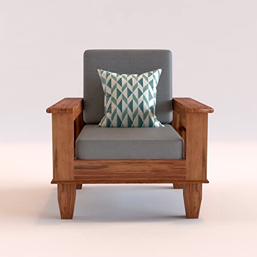 Image of Sheesham Wooden 4 Seater Sofa for Living Room | Rosewood 4 Seater Cushion Sofa with Side Newspaper Holder for Home & Office (-Honey Finish,2+1+1 Seater)