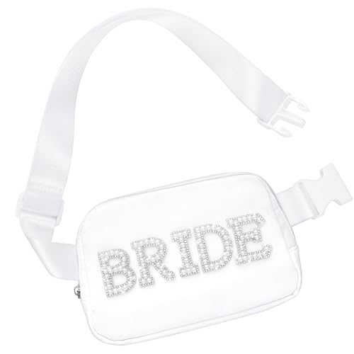 Lamyba Bride Gifts Bachelorette Gifts for Bride Fanny Pack Bride to be Gifts Bride Purse for Bachelorette Party Wedding Day Engagement Honeymoon Pearl Bride Belt Bag White