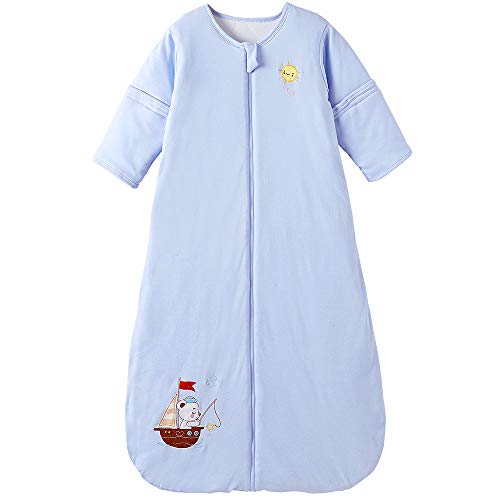 Slaapzakken baby winter met afneembare mouwen kinderen het hele jaar door slaapzakken 2,5TOG zeilboot (3/6 jaar oud, blauwe zeilboot beer)