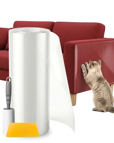 Protector Sofa Gatos Arañazos 20cm x 4m - Plastico Adhesivo Antiarañazos para Sofa y Puertas, Protector Transparente para Gatos y Perros, Fácil de Instalar