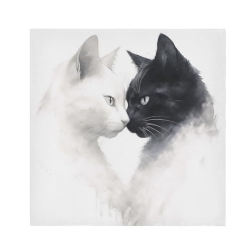 Servilletas de tela negras con gato blanco 20x20 pulg 6 pcs miniatura 1