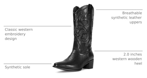 Image of IUV Cowboy Boots For Women Pointy Toe Women's Western Boots Cowgirl Boots Mid Calf Boots