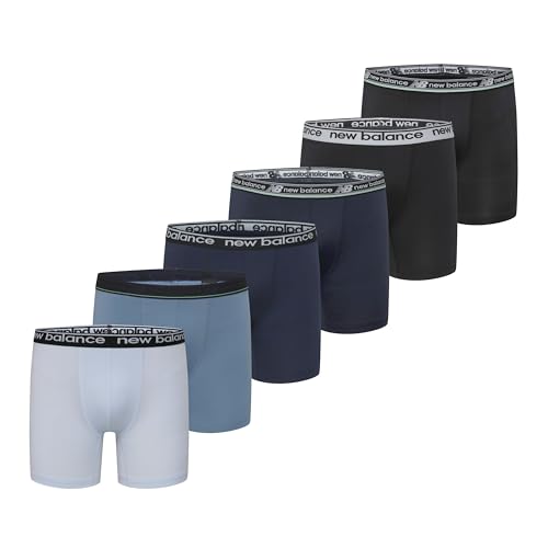 New Balance Boys' Non-Brushed Jersey Sport Performance Wicking Boxer Briefs Underwear (Multi Pack), Black/Team Navy/Frosted Glass/Stillwater/Team Navy/Black, Medium - image 1