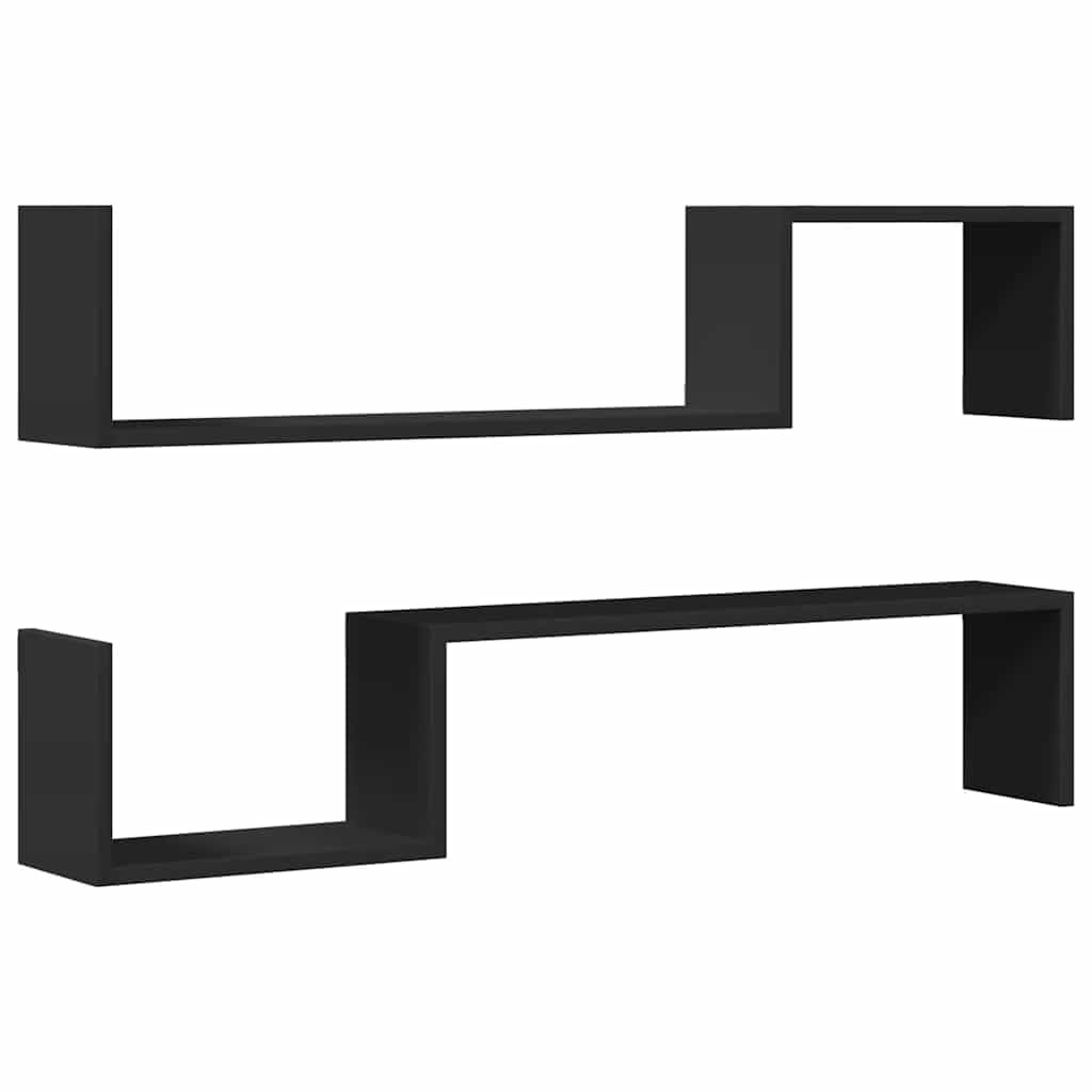 Półki ścienne 2 szt. czarne 100 x 15 x 20 cm materiał drewnopochodny - wytrzymały regał wiszący z niewidocznym systemem montażu zapewnia stabilne przechowywanie książek i dekoracji, prosty
