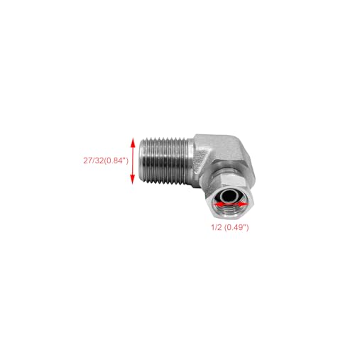 Image of (2-PACK) 1501-08-04 Hydraulic Hose Adapter Fitting 1 /2 inch Male (1 /2 inch-14NPTF) x 1 /4 inch Female Swivel (1 /4 inch-18NPSM) 90 Elbow SAE Pipe Joints Tube Connector Carbon Steel