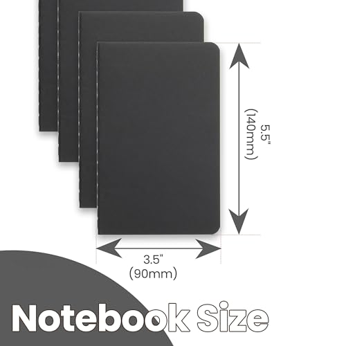 Image of Twone Softcover Pocket Notebook Set - 3.5 inch X 5.5 inch - 6 Pack - 30 Sheets - 60 Lined Pages - Perfect For The Traveler Or Author | Smooth black cardstock cover, 60 lined pages. Pocket journal for travel, office, school, daily notes & sketching.