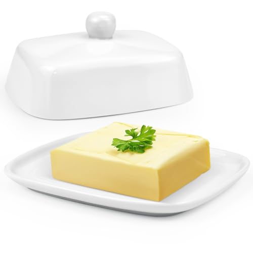HEKOBAG Butterdose Keramik Weiß Butterglocke Butterschale Porzellan...