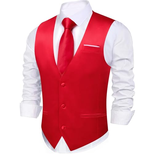 Image of Barry.Wang Vest for Men Business /Leisure Dress Suit Vests V-neck 2 Pockets Wedding Party Tuxedo Satin Waistcoat