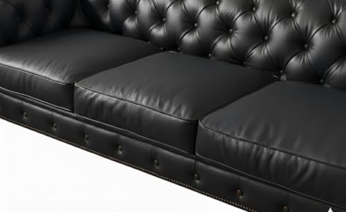 Image of Modern Classic Design Leatherette Luxury Chester Sofa Set with Button Tufted, 1 Seater Sofa for Living Room Home, Office, Living Room Set, Hotle and Lobby (Black, 1 Seater Sofa)
