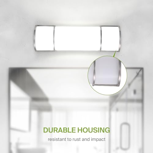 Image of ASD LED 18 inch Vanity Flush Mount Light Fixture, Linear Bathroom Lighting Bar | 3CCT, Dimmable, Energy Star, ETL Listed | 20W 1650LM 3000-5000K 120V | Long Bath Wall Sconce Over Mirror | Nickel, 4 Pack