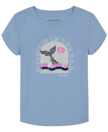 Image of Nautica Girls Short Sleeve Legacy T-Shirt with Flip Sequin Design, Cotton Tee with Tagless Interior