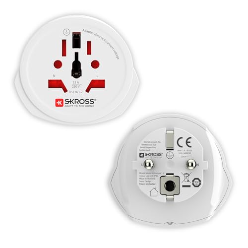 SKROSS | 1.500211-E | World to Europe | World Travel Adapter für Europa - Stromschlagschutz - Spannung und Leistung: 100V - 1600W / 250V - 4000W