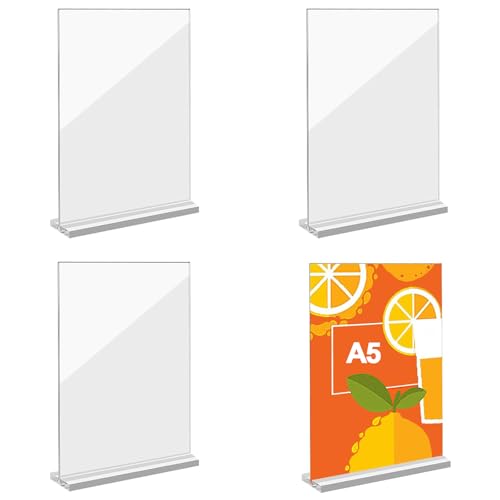 Expositor Acrílico, Porta Letreros A5, Pack de 4 Soportes de Mesa Acrílicos, Soportes Publicitarios para Restaurantes, Menús, Documentos, Oficina