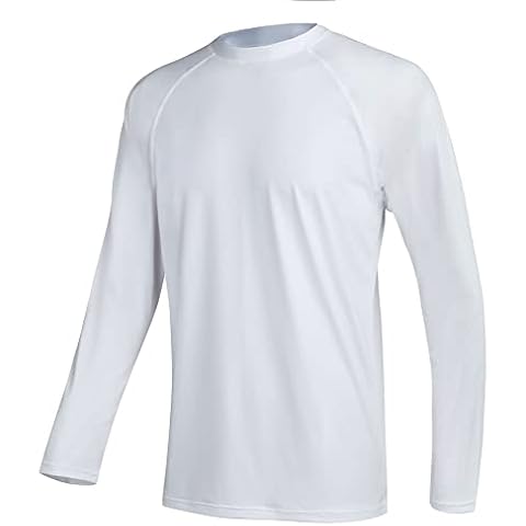 AOTORR Men's Shirts UV Rash Guard Long Sleeves Quick Dry Surfing Swimming Vest Sun Protection UPF 50+ Loose Fit Sports Top White XL Cover