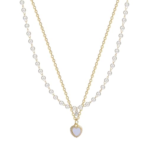Collares multihilera para mujer, colgante de corazón de perlas delicadas – cadena fina superponible delicada, para mujeres, madres, hijas, amigos, fiesta, collar, accesorio de regalo de bola, boda