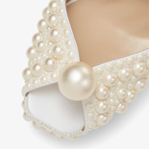 Image of Goolita Womens Open Toe Pearl Platform Heels For Women Chunky Buckle Ankle Strap Wedding Heeled Sandals Dress Evening Bride Bridal Shoes