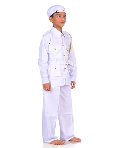 Image of BookMyCostume Premium Fabric Navy Dress for Kids Professionals & Community Helpers Costume with Shirt, Pants, Cap & Whistle | Navy Officer & Captain Outfit for Fancy Dress & School Events 11-12 Years