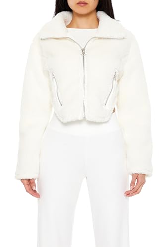 Forever 21 Women's Faux Shearling Cropped Moto Jacket