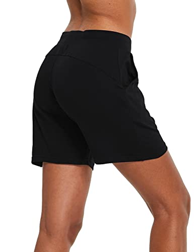 Image of BALEAF Women's Cotton Yoga Shorts Sweat Athletic Lounge Beach Shorts Jersey Pull On with Drawstring Pockets Summer